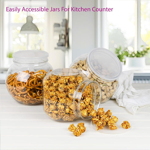 DilaBee 3 Pack Plastic Candy Jar - 48oz Round Jars with Lids for Candy Buffet, Kitchen & Office