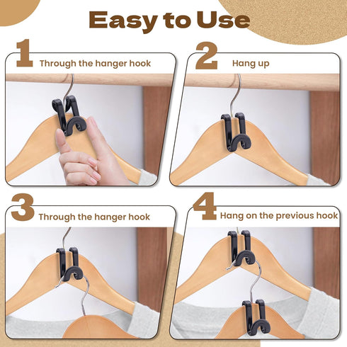 Mlici Clothes Hanger Connectors - 60 Pcs Heavy Duty Plastic Mini Hooks for Space Saver Closet Organizer, Black