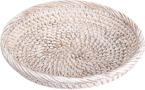 Hipiwe Small Key Basket Bowl for Entryway, 7.6" Round Woven Wicker Basket, Whitewash