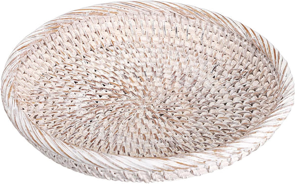 Hipiwe Small Key Basket Bowl for Entryway, 7.6" Round Woven Wicker Basket, Whitewash