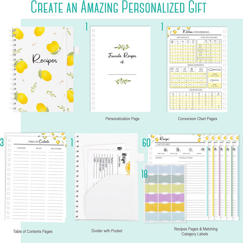 OUTSHINE 6 x 9 Lemons Hardcover Recipe Binder: Blank Recipe Binder to Write Your Own Recipes