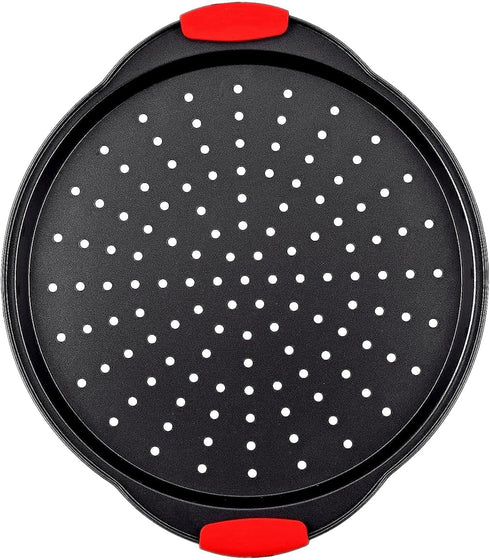Round Pizza Pan with Holes, Non-Stick Carbon Steel Pizza Tray for Oven Cooking, Baking, Grilling, Dishwasher Safe