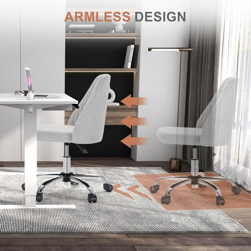 Armless DUMOS Office Chair, Comfy Desk Chair Rolling Vanity Swivel Task Chairs with Wheels, Wide Seating Height