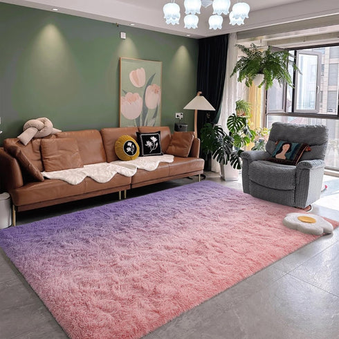 4x6 DweIke Luxury Fluffy Kids Rugs for Living Room Bedroom, Feet Shaggy Pink and Purple Area Rug for Girls Boys