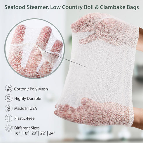 18" Pack 10, Country Seafood Boil & Steamer Bags - of Seafood Boiling Bags for Crab, Crawfish, Shellfish - Low Boil
