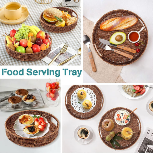 13.8 inch 35cm SEDISON Rattan Tray / Hand Woven Wicker Tray for Coffee Table Home Kitchen Decorative, Large Rattan