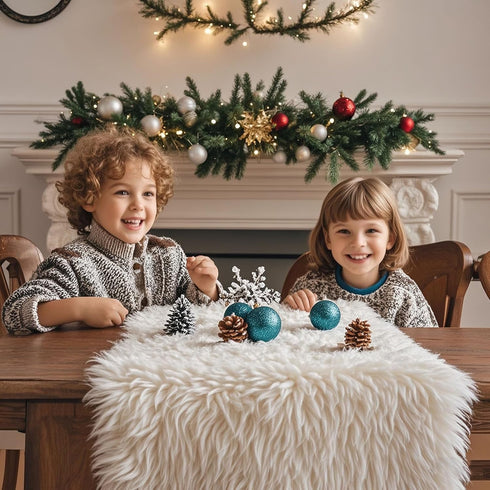 12x35 inches) Faux Fur Table Runner,Table Runner for Soft Luxury Winter Decor Xmas White Decorations,Party Birthday