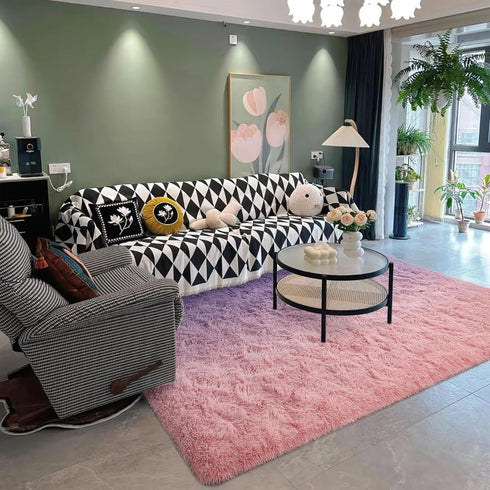 4x6 DweIke Luxury Fluffy Kids Rugs for Living Room Bedroom, Feet Shaggy Pink and Purple Area Rug for Girls Boys