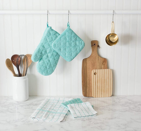 DII Aqua Basic Terry Collection Windowpane Dishcloth Set, 12x12, 6 Piece