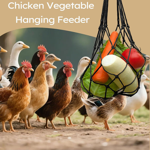 DMIMIA 4Pcs, Chicken Vegetable Fruit Hanging Feeder Reusable String Bag with Hook for Chicken Coop Toys, Poultry