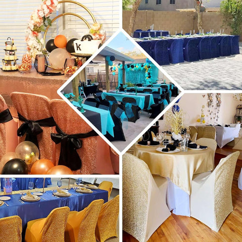 1 Set Efavormart Champagne Spandex Stretch Folding Chair Covers for Party Dining Chairs W/Metallic Glittering Back
