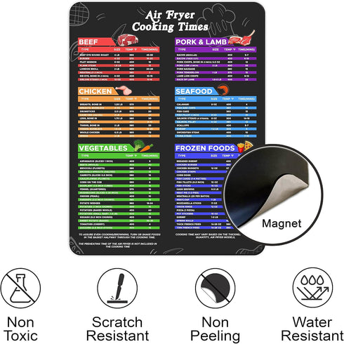 Air Fryer Sheets - 8.5" x 11" Cooking Times Chart, Magnetic Cheat Sheet for Air Fryer Must Haves