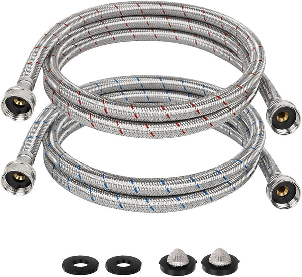JUWO 6 FT Washing Machine Hoses, 3/4" FHT Stainless Steel Washer Hoses for Short to Moderate-Distance Water Supply, Red