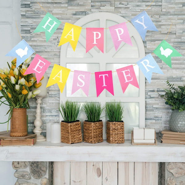 TUPARKA 2pcs Easter Banners, 'Happy Easter' Bunting Garland Decorations, Lightweight Hessian Pennant Shape