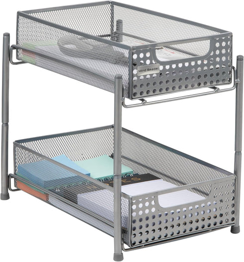 Mind Reader Accessory Organizer, 2 Tier Metal Mesh Supply Storage for Makeup, Crafts, Office, Kitchen, 8" L x 12.5" W x