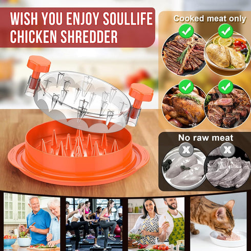 8 Inches, SoulLife Chicken Shredder Chicken Breast Shredder Tool, Cooked Meat Shredder with Clear Lid, Ergonomic