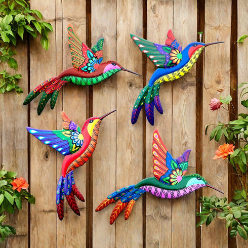 WHBIMGOOO 3D Metal Hummingbird Wall Decor - Outdoor Fence Decorations for Garden, Patio, Living Room (4 Pack)
