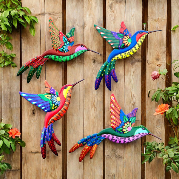 WHBIMGOOO 3D Metal Hummingbird Wall Decor - Outdoor Fence Decorations for Garden, Patio, Living Room (4 Pack)
