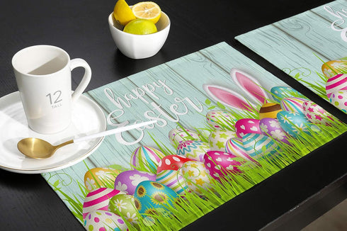 Artwork Store Easter Placemats Set of 6, Cotton Linen Heat Resistant Table Mats for Holiday Dining Decor