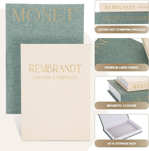 Set 2, Decorative Books of Beautiful Linen Book Boxes Decor Coffee Table Bookshelf or Mantle, Aesthetic Fake Books