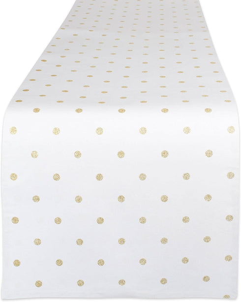 DII Polka Dot Kitchen Collection, Table Runner, 13x90, Metallic White/Gold Reversible