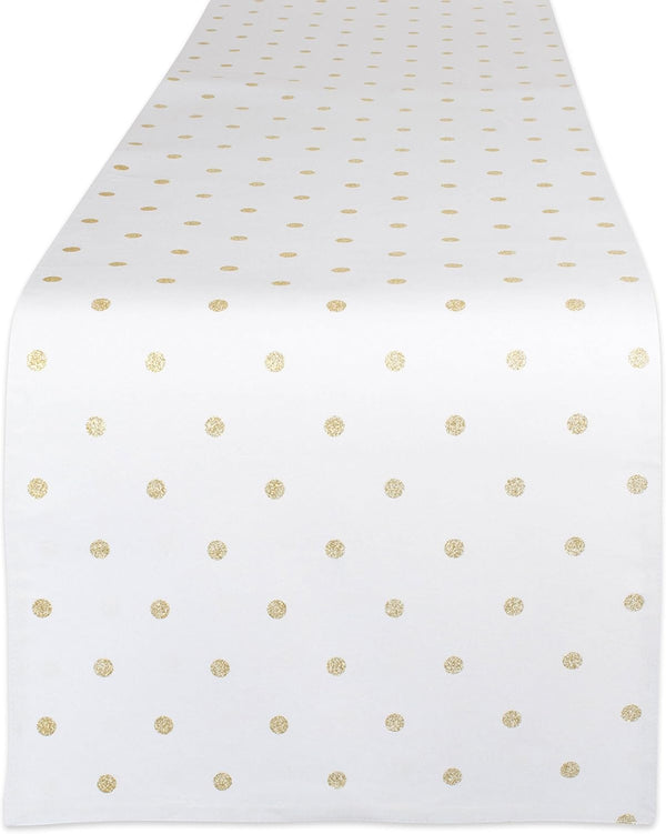 DII Polka Dot Kitchen Collection, Table Runner, 13x90, Metallic White/Gold Reversible