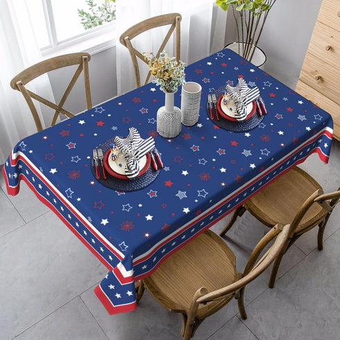 KORVITA 60x84 Inch Patriotic Rectangle Tablecloth Memorial Day Independence Day American Flag Washable Microfiber