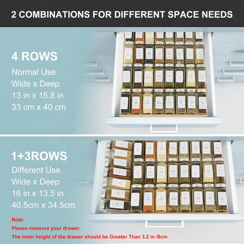28 216 4 Drawers,Cabinets,Countertops,13" 15.8" Spice Drawer Organizer with Spice Jars and Labels,Non-slip Rubber