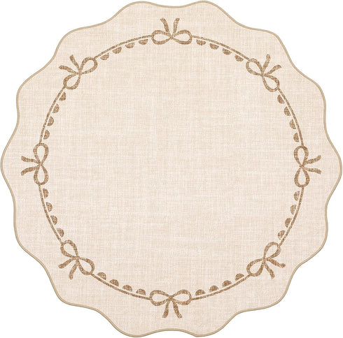 5ft GarveeHome Scalloped Bow Rug for Living Room, Round Rugs Washable Solid Beige Rug for Dorm Soft Low Pile Non Slip