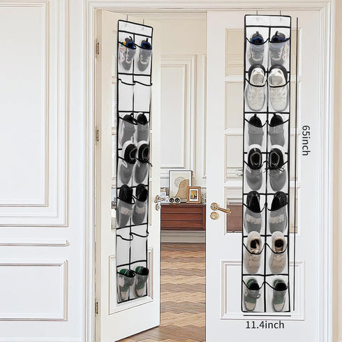 Over The Door Shoe Organizer, 14 Large Mesh Pockets Hanging Shoe Rack for Closet Organizers and Storage, White, 2-pack (white) by gaulupue