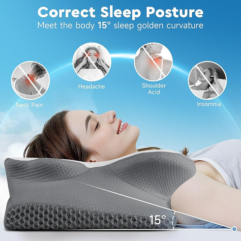 CushZone Cervical Neck Pillow, Memory Foam Neck Support Pillows for Sleeping, Shoulder Pillow for Side Sleepers, Back