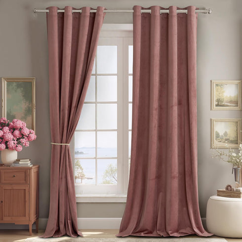 84 inches Grommet W52 L84, 2 StangH Velvet Curtains Long, Wild Rose Pink Room Darkening Curtains for Bedroom, Nursery