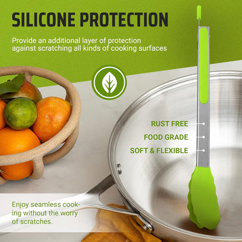 Kaluns Kitchen Tongs Set, Non Stick Silicone Tip Stainless Steel Tongs, Includes 7, 9, and 12 Inch Sizes