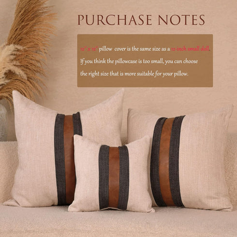 BOYSUM Farmhouse Decorative Outdoor Throw Pillow Covers, Brown Faux Leather Accent Pillow Cover, 18 x 18 Inch