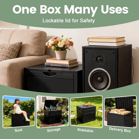 33 ZYJOYY Gallon Resin Deck Box Waterproof Outdoor Storage Box and Patio Furniture Side Table for Pool Accessories
