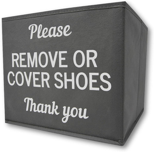 Disposable Shoe Cover Box for Realtor Listings and Open Houses, Please Cover or Remove Shoes Bin (Grey)