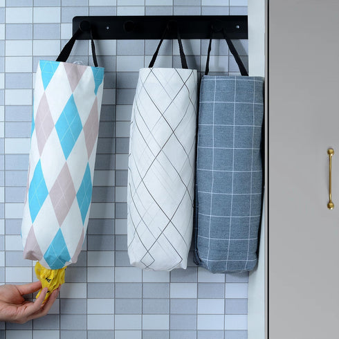 Sulimy 3pcs 3 2) Plastic Bag Holder Dispensers Folding Garbage Bags Hanging Storage Bag Cotton Linen Fabric Trash bags
