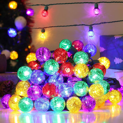 Brillarlights Christmas Multicolor Round Tinsel Globe Lights-Colorful G30 Christmas Lights String with 25