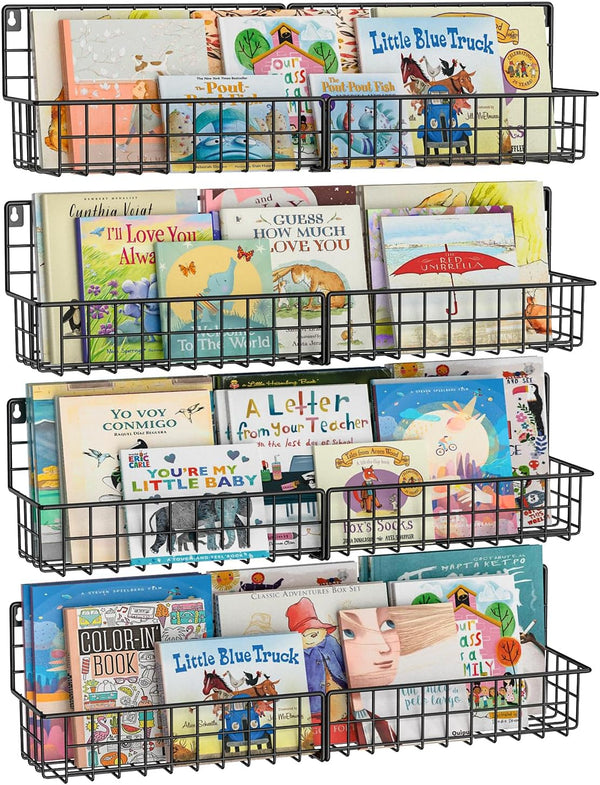 X-cosrack 24 Inch Wall Mounted Kids Bookshelf, Floating Metal Book Shelves for Kids