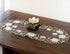 Beautiful White Magnolia Floral Design Table Runner with Green Leaves, Embroidered Cutwork Edges