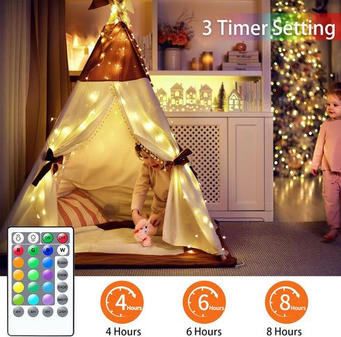 66ft 200LED 2 Pack 33ft 16 StarryEver Fairy Lights Battery Operated, Color Changing String Lights with Remote Timer