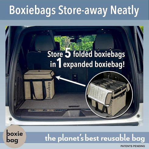 2 Boxiebag Reusable Grocery Bag (Single) Durable Reusable Shopping Bag Box. Insulate, Stand Up, Stay Open, Fold Flat