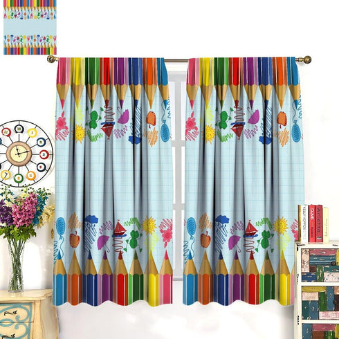 GoDazzling 42" 54" Kids Cartoon Rainbow Pencil Blackout Curtains, Cute Colorful Crayon Printed Window Drapes, for Girls