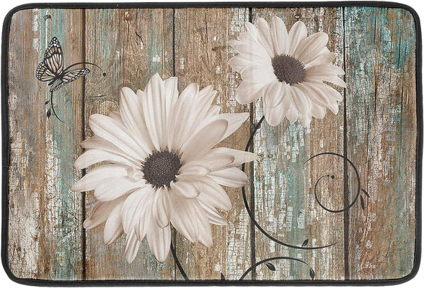 Rustic Daisy 18x24 Inch Dish Drying Mat for Kitchen Countertop, Fall Sunflower on Wooden Plank Fast Drying Vintage Decor