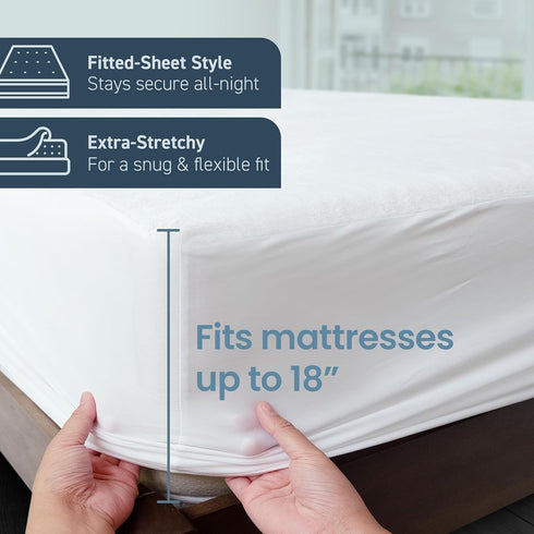 SafeRest Waterproof Full Size Mattress Protector - Fitted with Stretchable Pockets - Machine Washable Cotton Blend