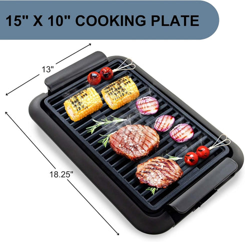 OVENTE Electric Indoor Grill, 15 x 10 Inch Non-Stick Cooking Surface, 1200W Fast Heat Up Power, Black