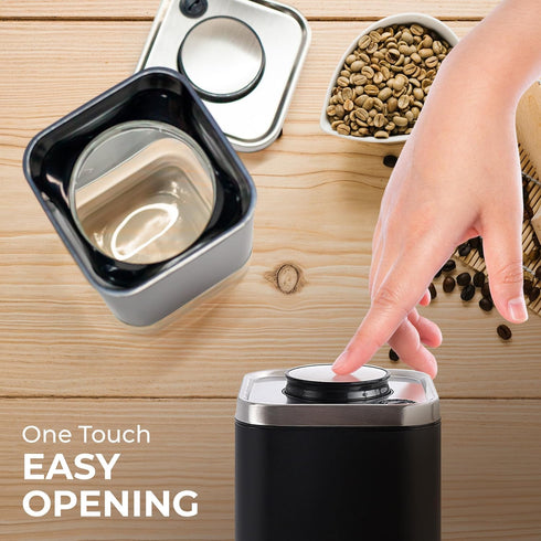 Kaffe Glass Coffee Canister (12oz) with Airtight Lid - BPA Free Glass & Stainless Steel Kitchen Storage Container