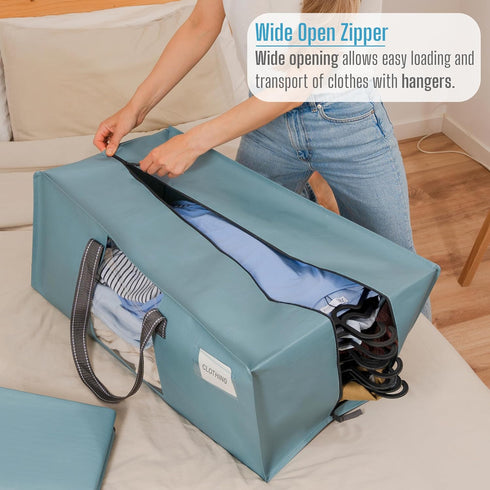VENO 2 Pack Moving Bags for College, Heavy-Duty Storage Totes, Moving Boxes and Wardrobe Packing Supplies Alternative - Extra Large Durable Laundry Bags for Clothes (Light Blue Matte, 2 Pack) by VENO