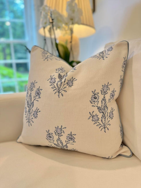 19" 19" Jillien Harbor The Mary Blue and White Decorative Throw Pillow Cover Floral Block Print Pillow Cover