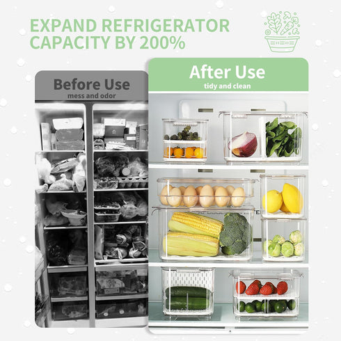 '-3 Pack elabo Fruit Storage Containers for Fridge Fresh Produce Saver Stackable Fridge Organizers Bins with Lids, Drain